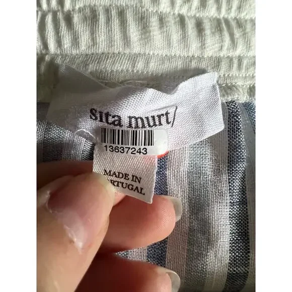 NWT Sita Murt Women's Stripe Woven Linen Skirt Drawstring Waistband SZ 40 (US 6)